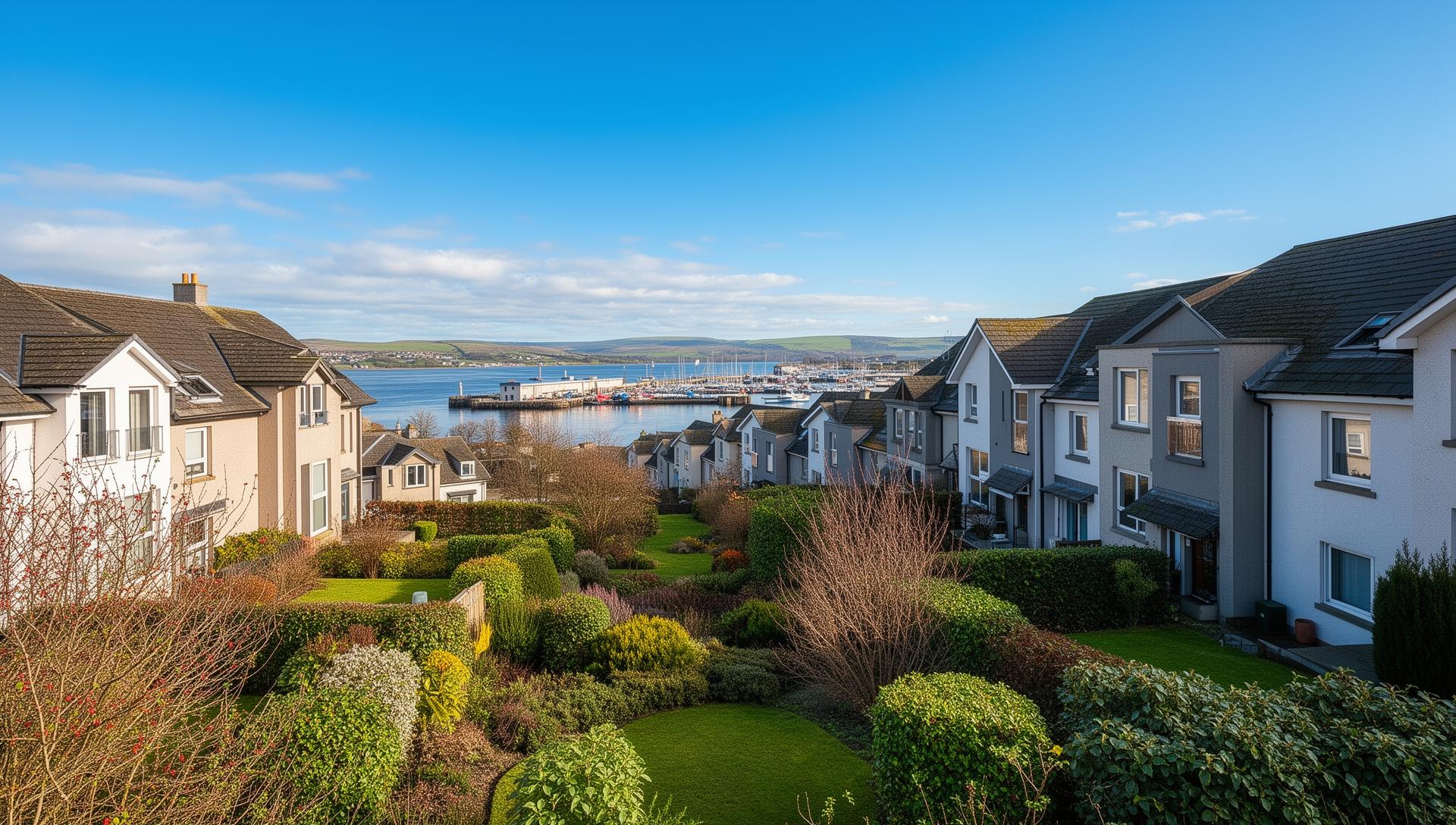 Residential gardens and harbour views in Irvine, North Ayrshire