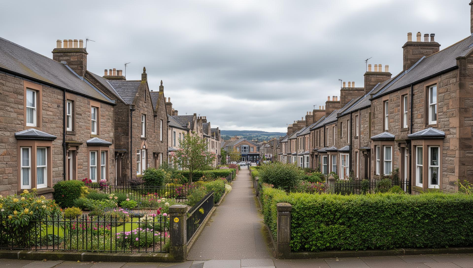 Residential streets and gardens in Kilmarnock, East Ayrshire